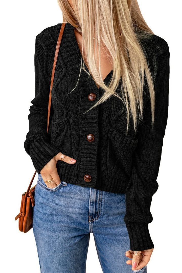 Imagina Front Pockets Buttons Textured Cardigan - Rebel Nomad