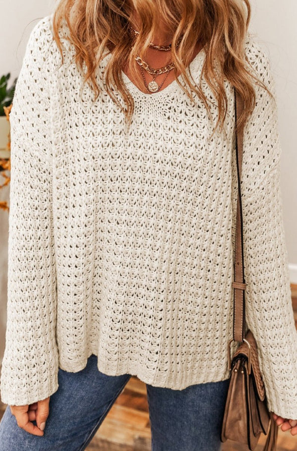 Imani Hollow-out Crochet V Neck Sweater - Rebel Nomad