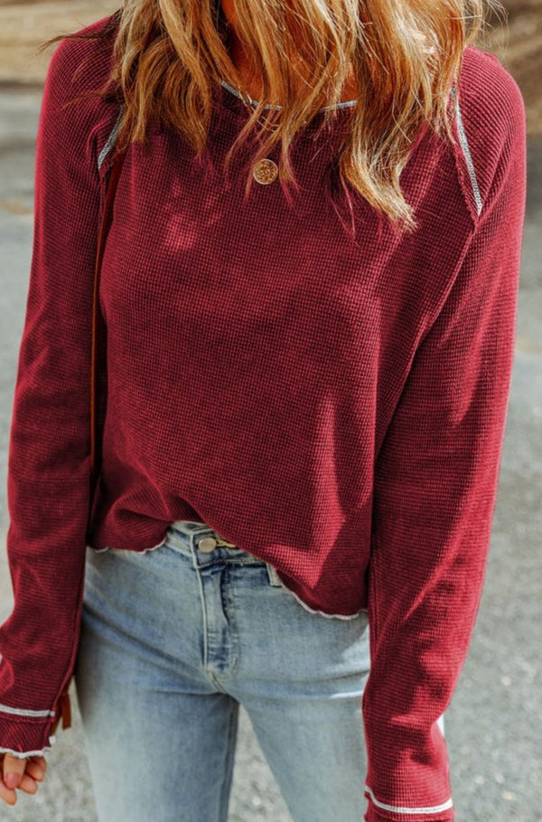 Indiana Textured Round Neck Long Sleeve Top - Rebel Nomad