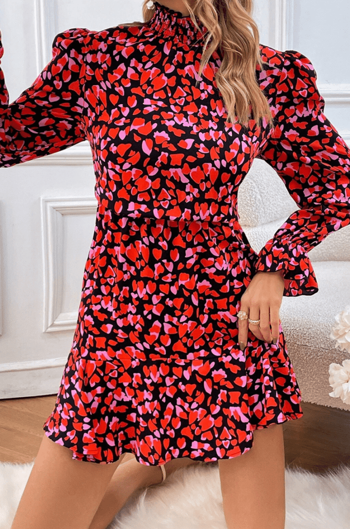 Inge Valentines Day Heart Shape Print Long Sleeve Mini Dress - Rebel Nomad