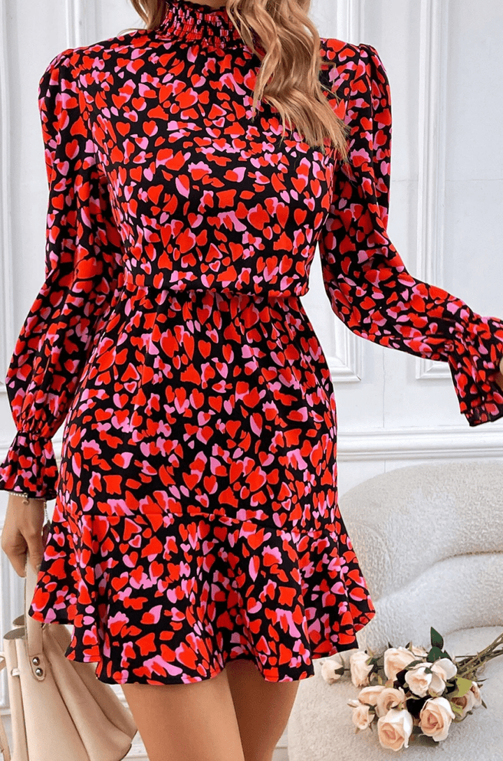 Inge Valentines Day Heart Shape Print Long Sleeve Mini Dress - Rebel Nomad