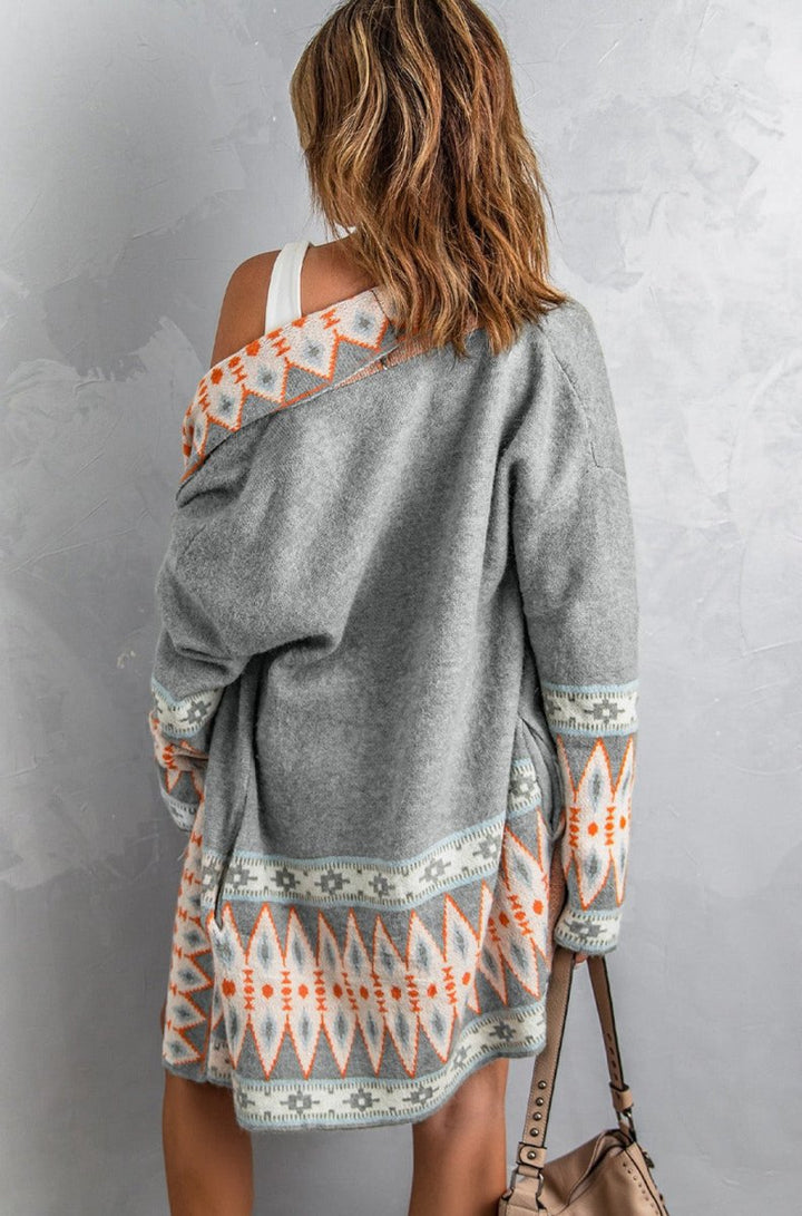 Isaura Aztec Print Open Front Knitted Cardigan - Rebel Nomad