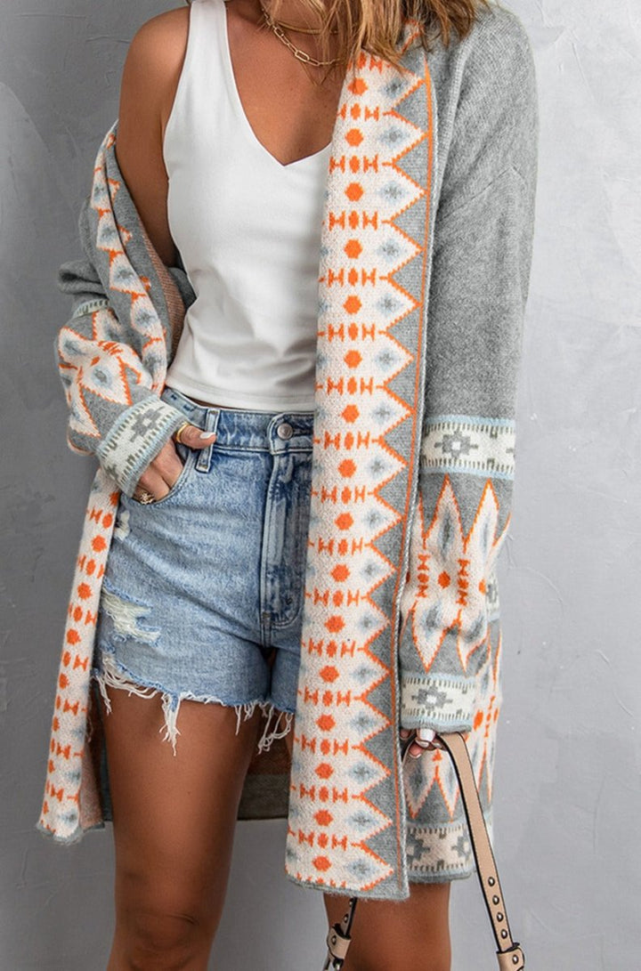 Isaura Aztec Print Open Front Knitted Cardigan - Rebel Nomad