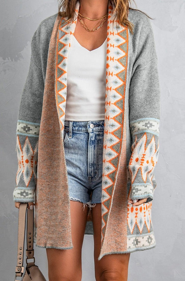 Isaura Aztec Print Open Front Knitted Cardigan - Rebel Nomad