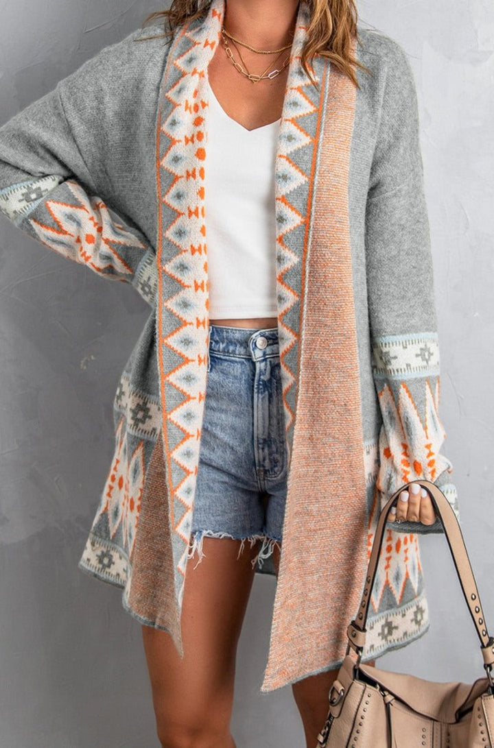 Isaura Aztec Print Open Front Knitted Cardigan - Rebel Nomad