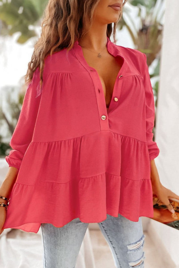 Iva Half Buttoned Ruffle Tiered Long Sleeve Blouse - Rebel Nomad