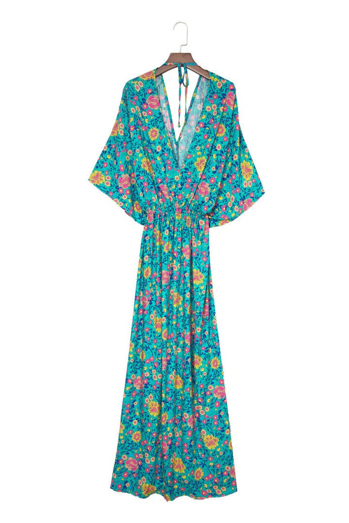 Ivy Boho Deep V Neck Floral Maxi Dress - Rebel Nomad