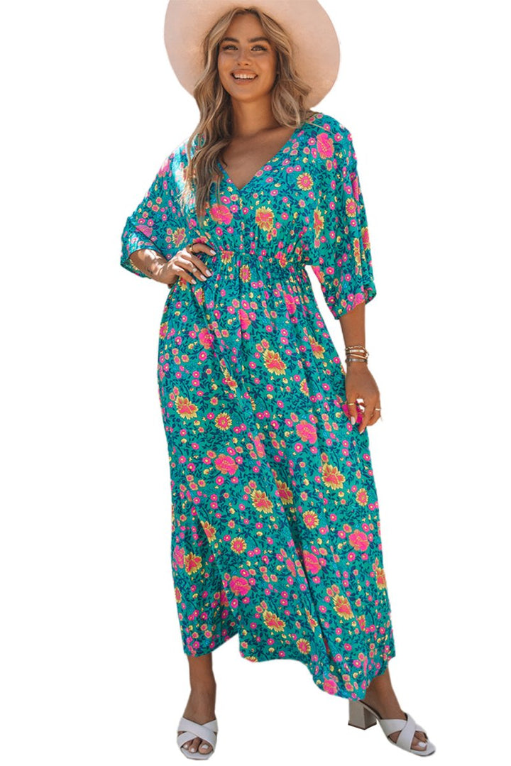 Ivy Boho Deep V Neck Floral Maxi Dress - Rebel Nomad