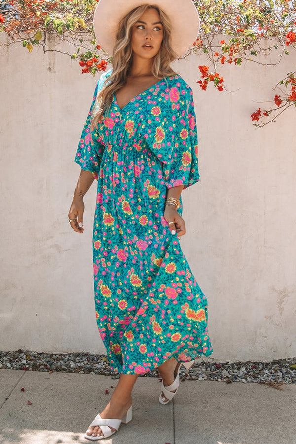 Ivy Boho Deep V Neck Floral Maxi Dress - Rebel Nomad