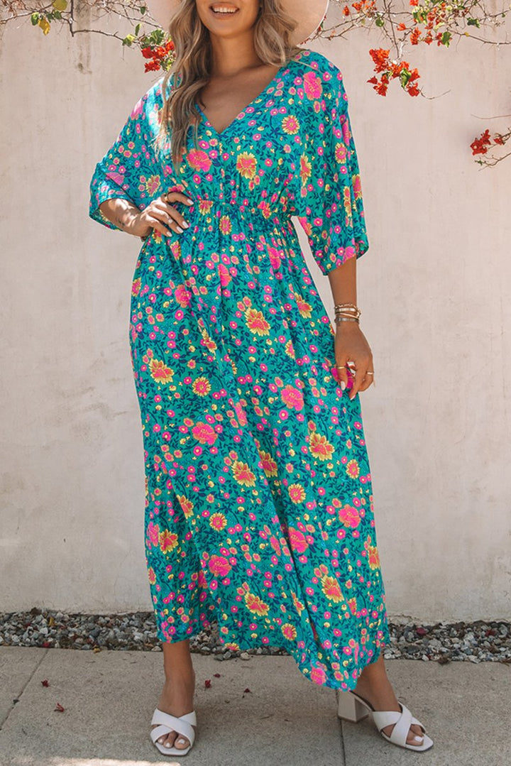 Ivy Boho Deep V Neck Floral Maxi Dress - Rebel Nomad