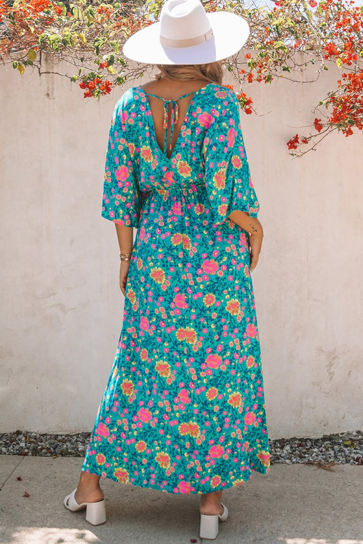 Ivy Boho Deep V Neck Floral Maxi Dress - Rebel Nomad