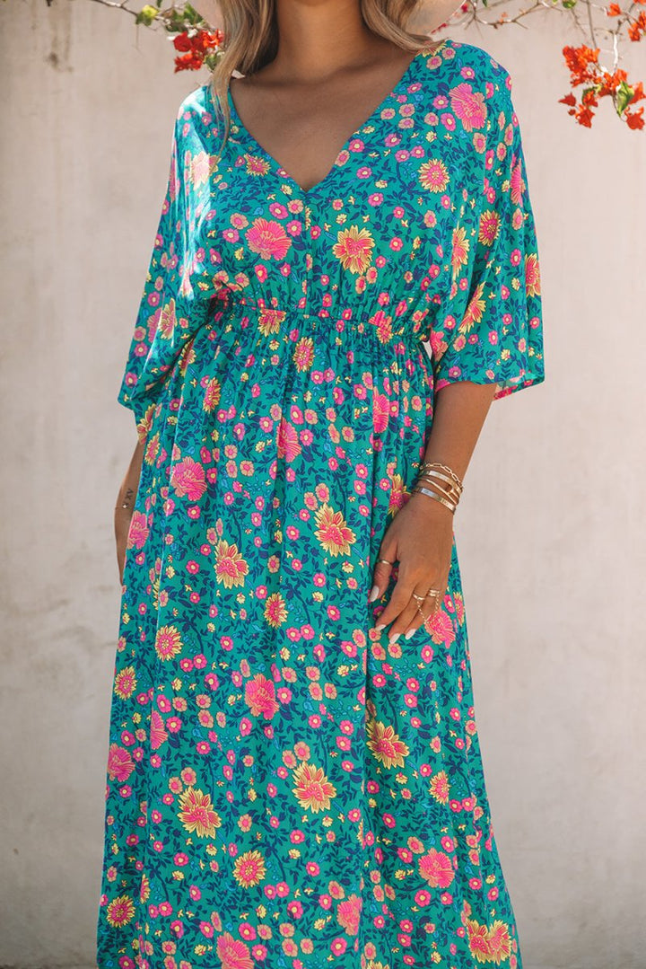 Ivy Boho Deep V Neck Floral Maxi Dress - Rebel Nomad