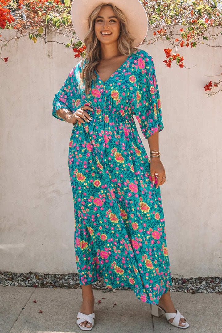 Ivy Boho Deep V Neck Floral Maxi Dress - Rebel Nomad