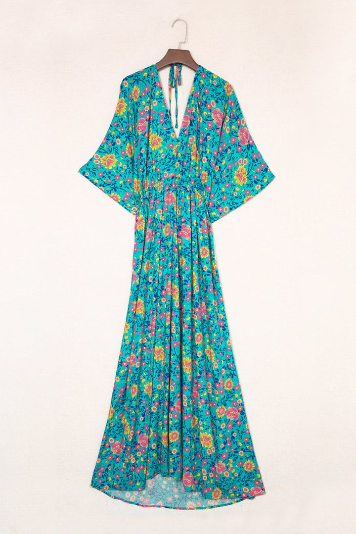 Ivy Boho Deep V Neck Floral Maxi Dress - Rebel Nomad