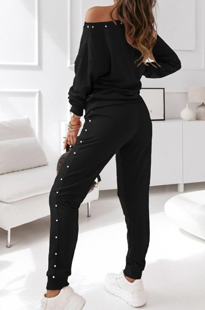 Izetta Beaded Decor Pullover and Jogger Pants Set - Rebel Nomad