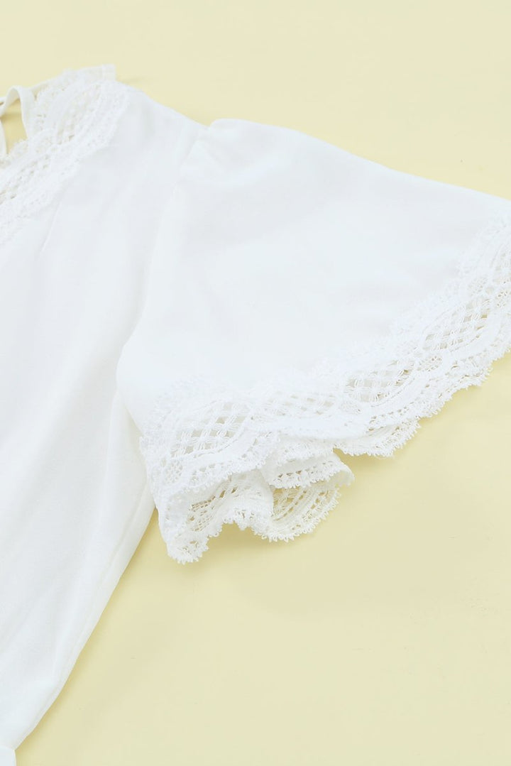 Jalisa Lace Splicing V Neck Short Sleeve Blouse - Rebel Nomad