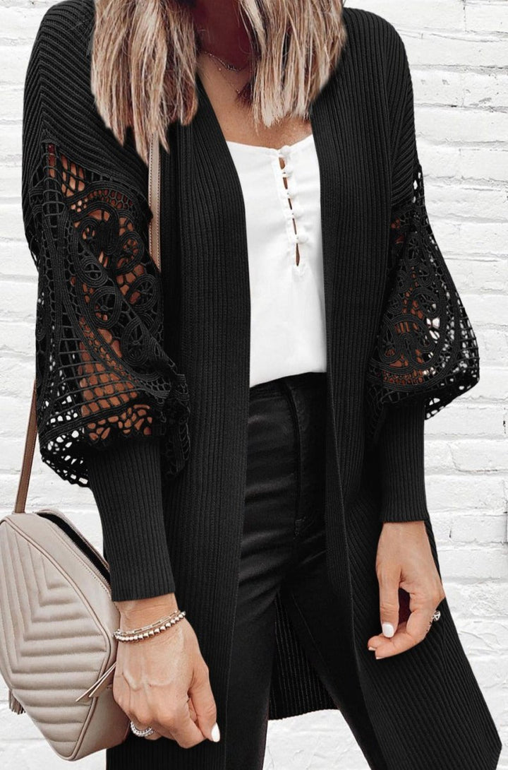 Jane Crochet Lace Sleeve Ribbed Knit Cardigan - Rebel Nomad