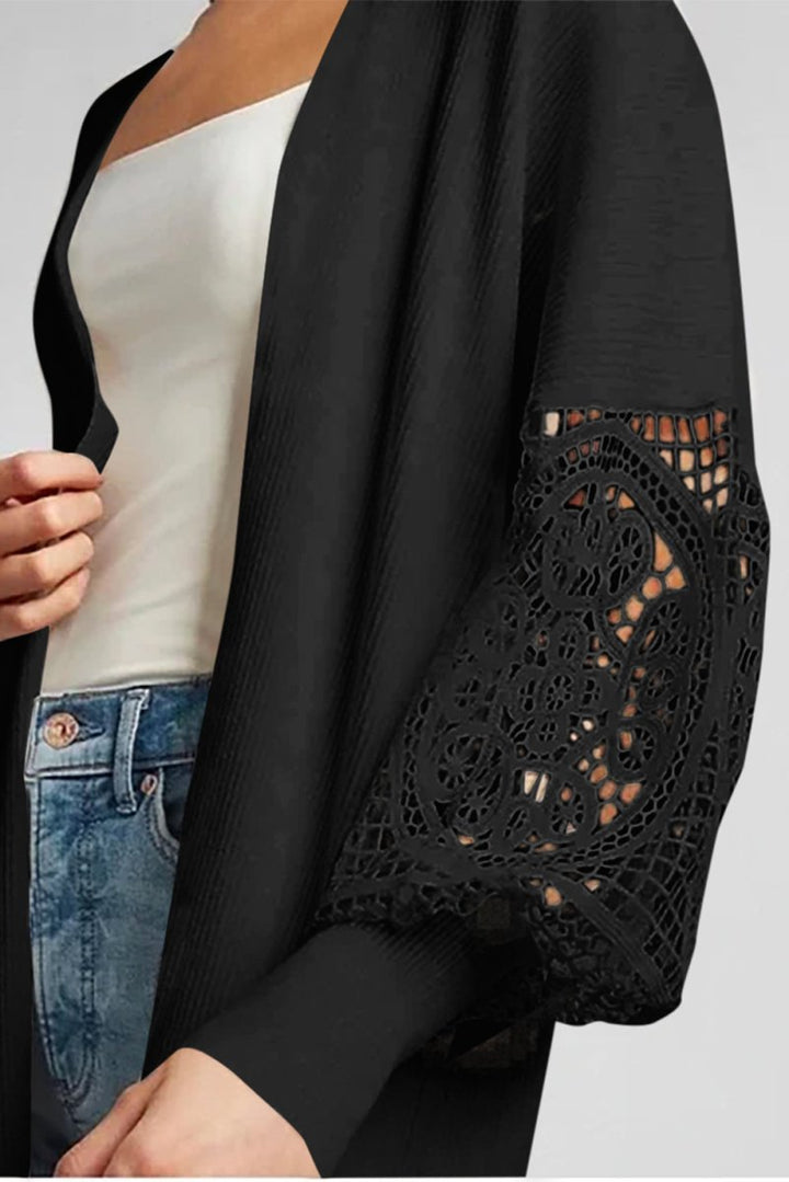 Jane Crochet Lace Sleeve Ribbed Knit Cardigan - Rebel Nomad