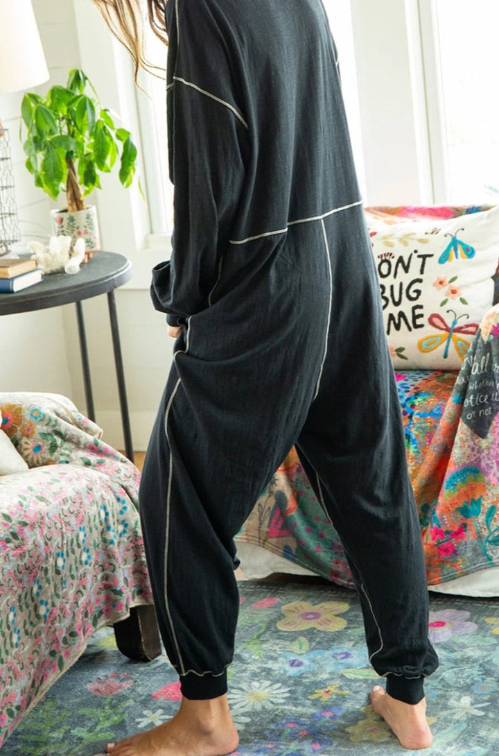 Janeth Flatlock Seam Detail V Neck Baggy Jumpsuit - Rebel Nomad