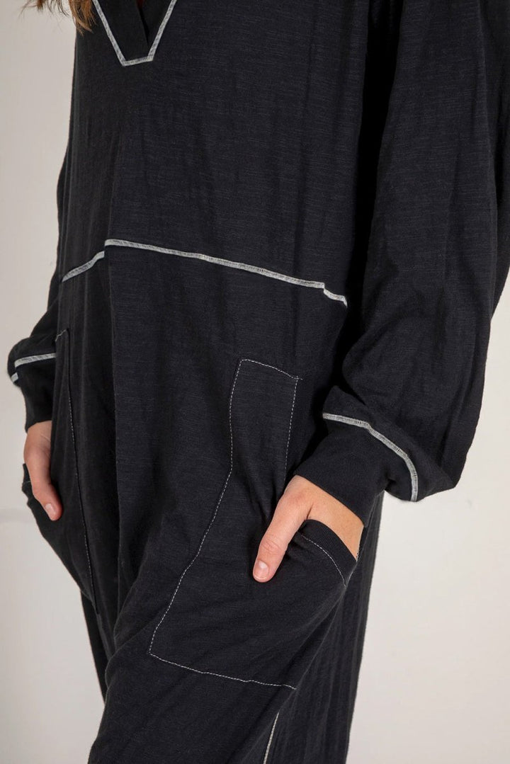 Janeth Flatlock Seam Detail V Neck Baggy Jumpsuit - Rebel Nomad