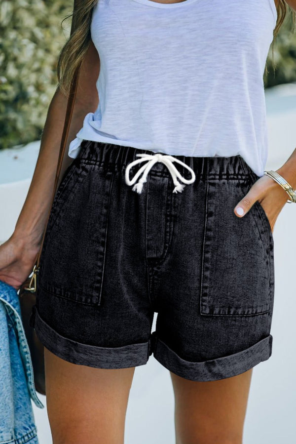 Janice Pocketed Drawstring High Waist Denim Shorts - Rebel Nomad