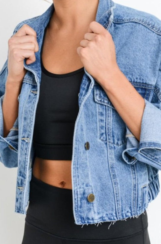 Jasmin Medium Wash Chunky Cropped Denim Jacket - Rebel Nomad