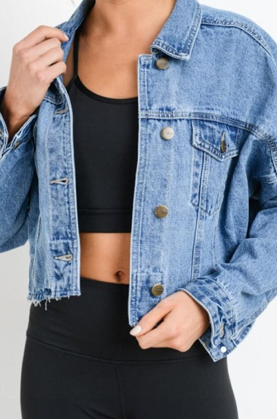 Jasmin Medium Wash Chunky Cropped Denim Jacket - Rebel Nomad