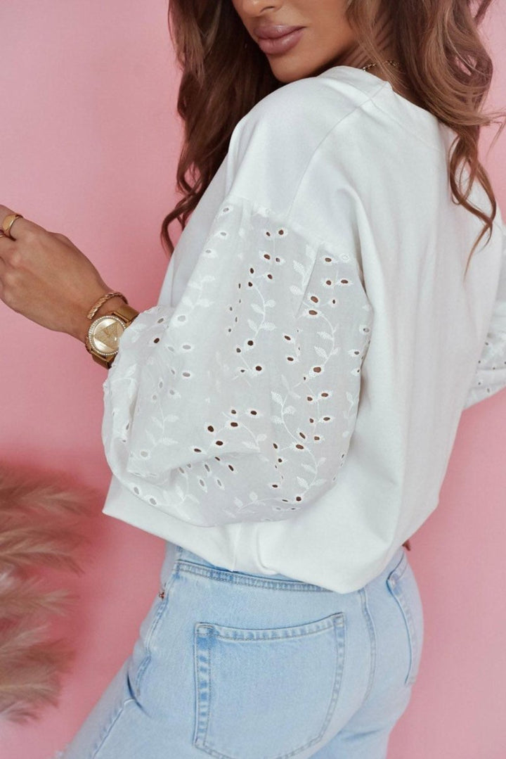 Jayla V-neck Embroidered Patchwork Puff Sleeve Blouse - Rebel Nomad