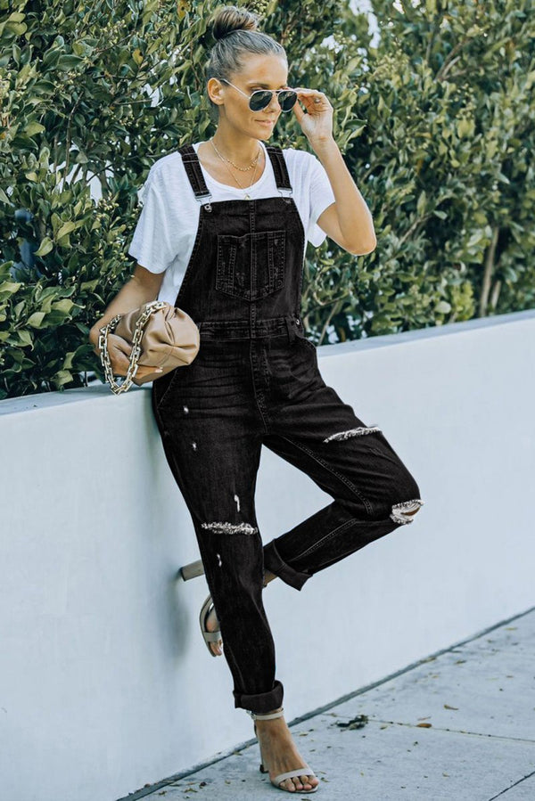 Jazlyn Distressed Bib Denim Overalls - Rebel Nomad