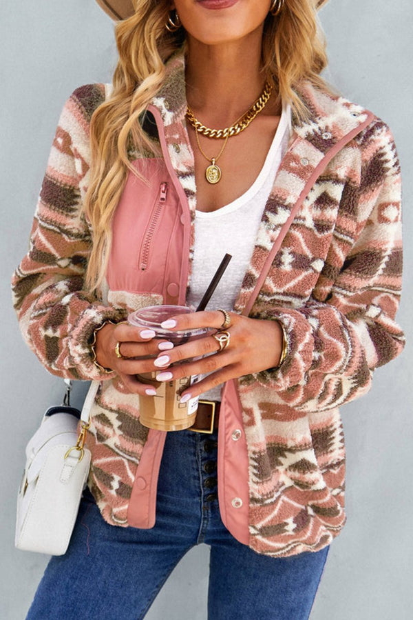 Jenelle Western Colorblock Snap Buttoned Sherpa Jacket - Rebel Nomad