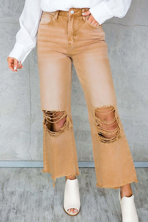 Jenna Distressed Hollow-out High Waist Cropped Flare Jeans - Rebel Nomad