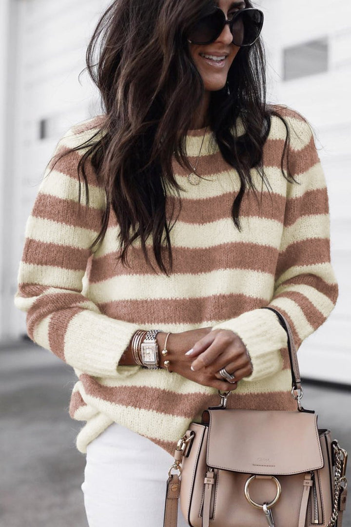 Jennifer Striped Round Neck Casual Sweater - Rebel Nomad