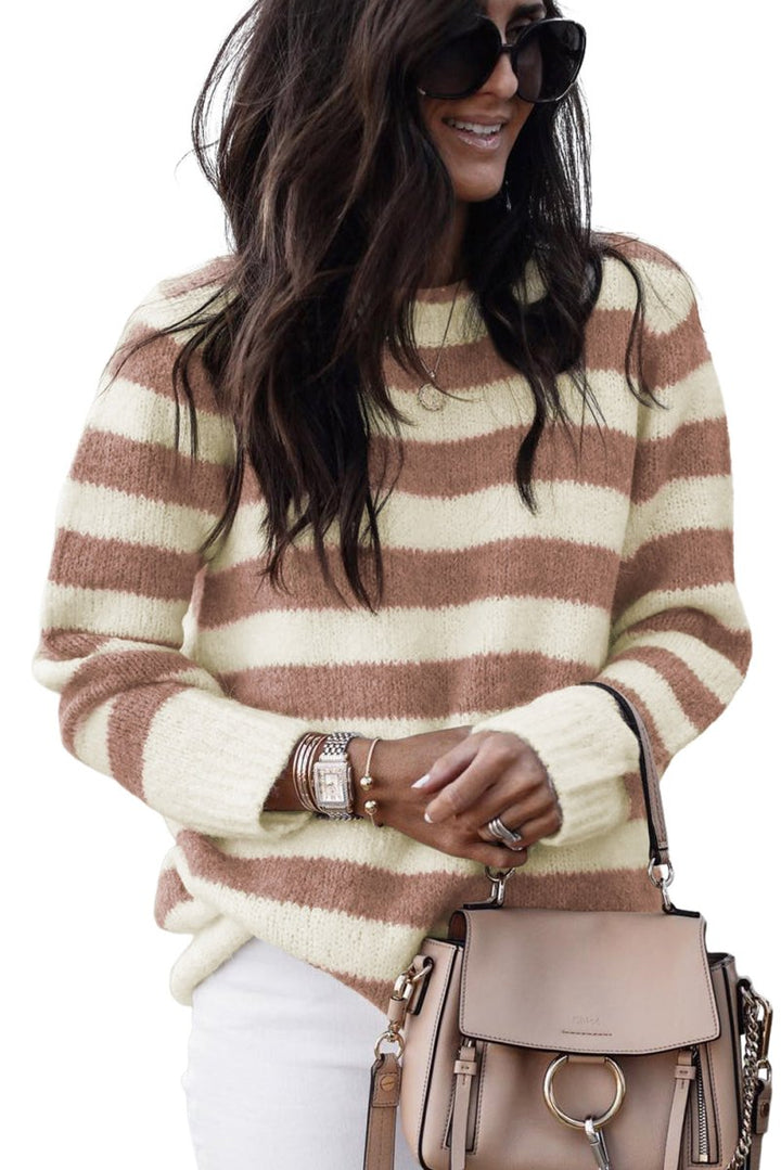 Jennifer Striped Round Neck Casual Sweater - Rebel Nomad