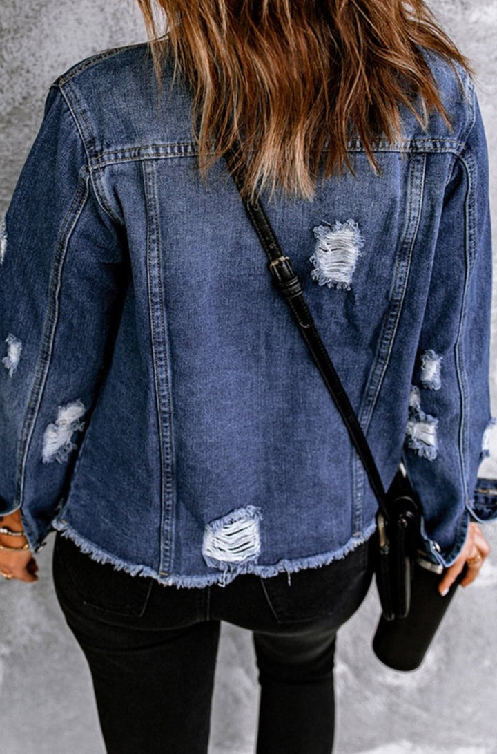 Jessalyn Plus-Size Distressed Flap Pocket Denim Jacket - Rebel Nomad