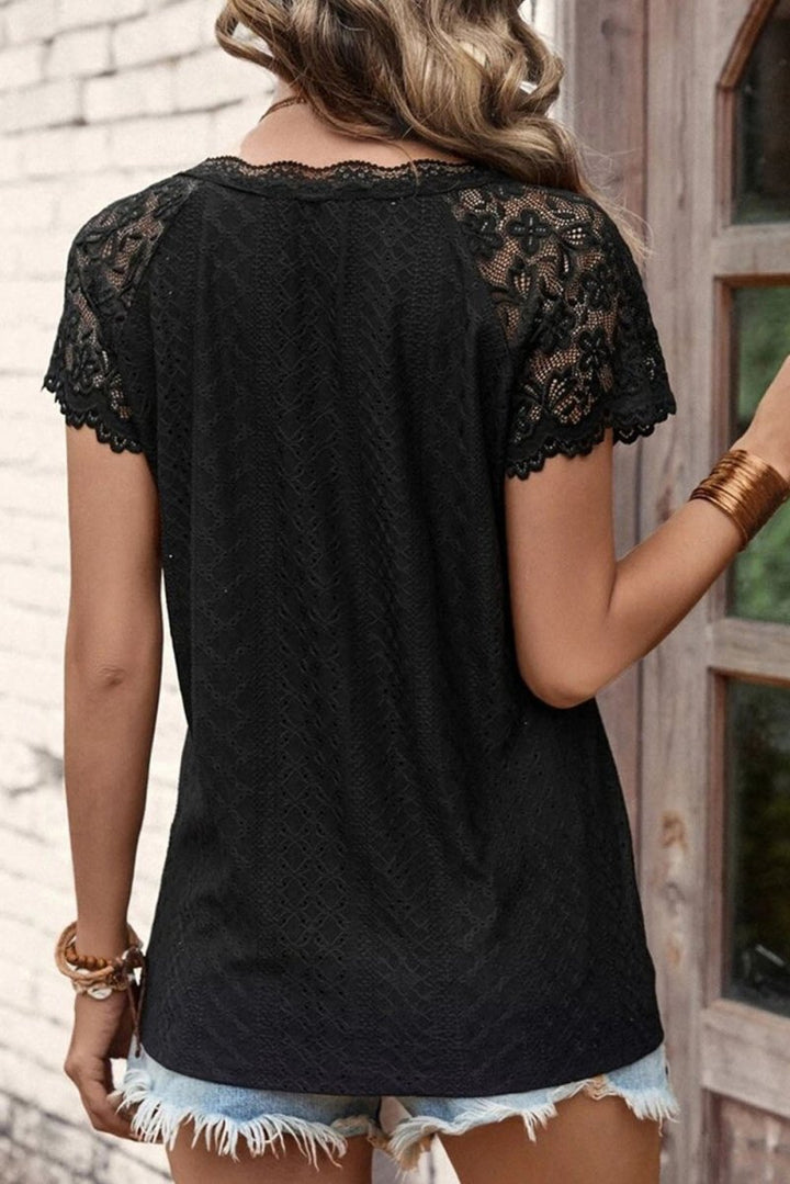 Jessamine Lace Short-Sleeve Scalloped V-Neck Top - Rebel Nomad