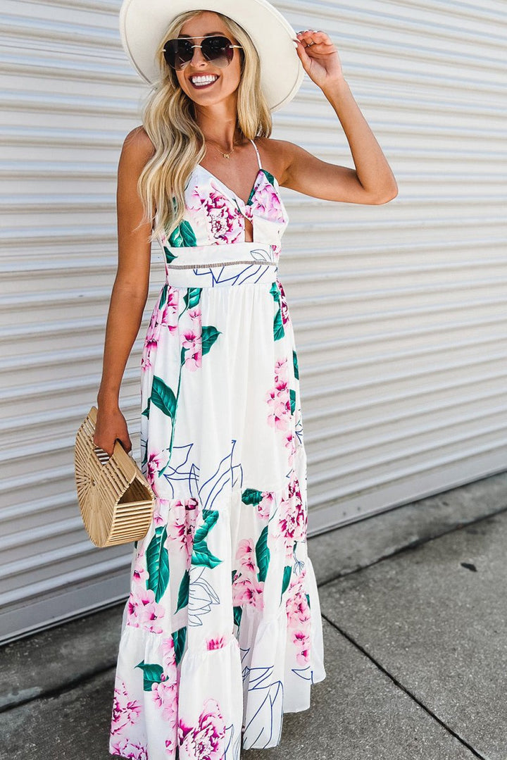 Jocelyn Floral Twist Cutout Adjustable Straps Maxi Dress - Rebel Nomad