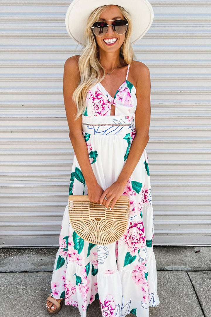 Jocelyn Floral Twist Cutout Adjustable Straps Maxi Dress - Rebel Nomad