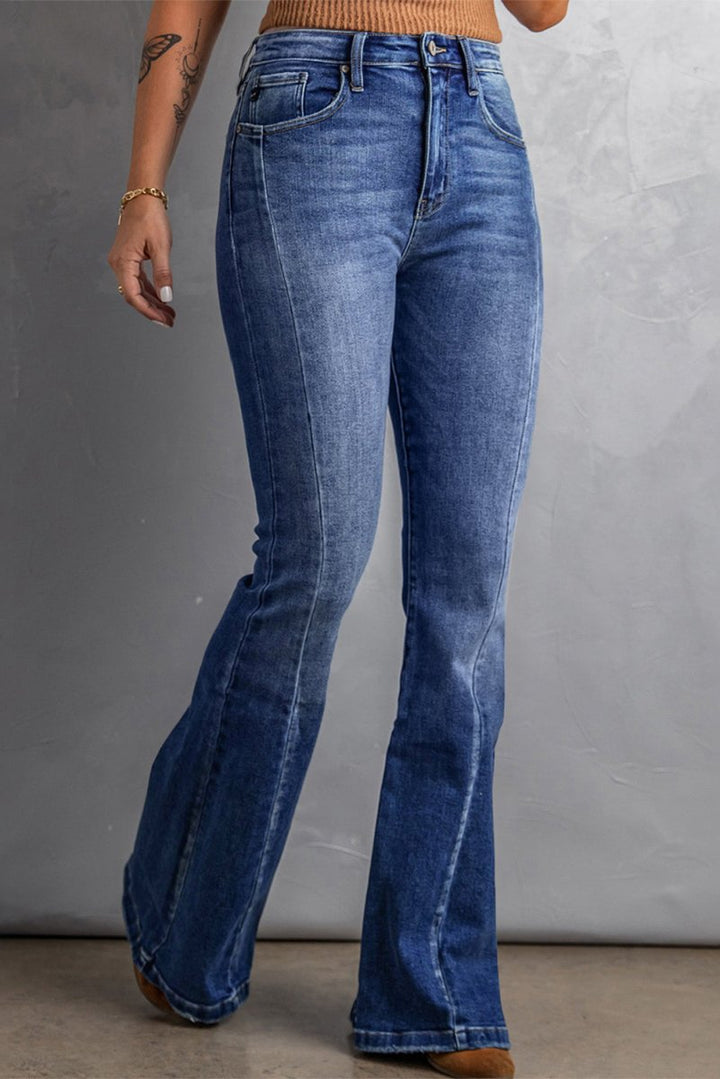 Jocelyn Plus-Size Stitching Washed Flare Jeans - Rebel Nomad