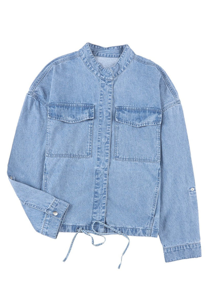 Jolie Roll-Up Tab Sleeve Button-Down Pocket Denim Jacket - Rebel Nomad