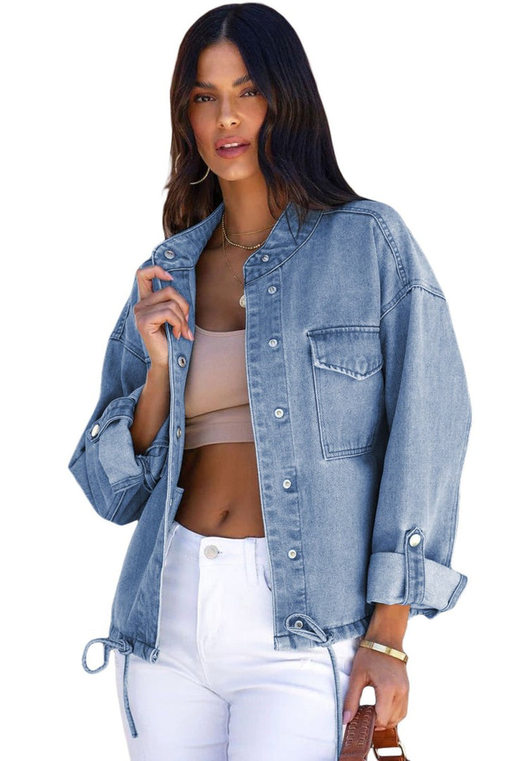 Jolie Roll-Up Tab Sleeve Button-Down Pocket Denim Jacket - Rebel Nomad