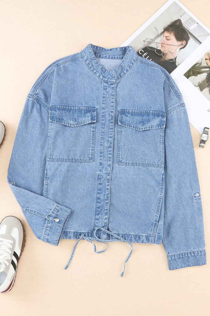 Jolie Roll-Up Tab Sleeve Button-Down Pocket Denim Jacket - Rebel Nomad