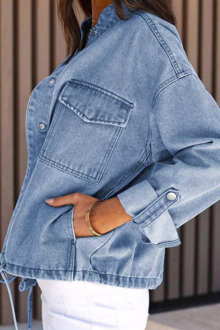 Jolie Roll-Up Tab Sleeve Button-Down Pocket Denim Jacket - Rebel Nomad