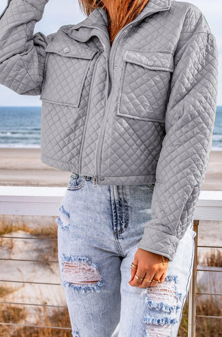 Joliet Quilted Pocketed Zip-up Cropped Jacket - Rebel Nomad