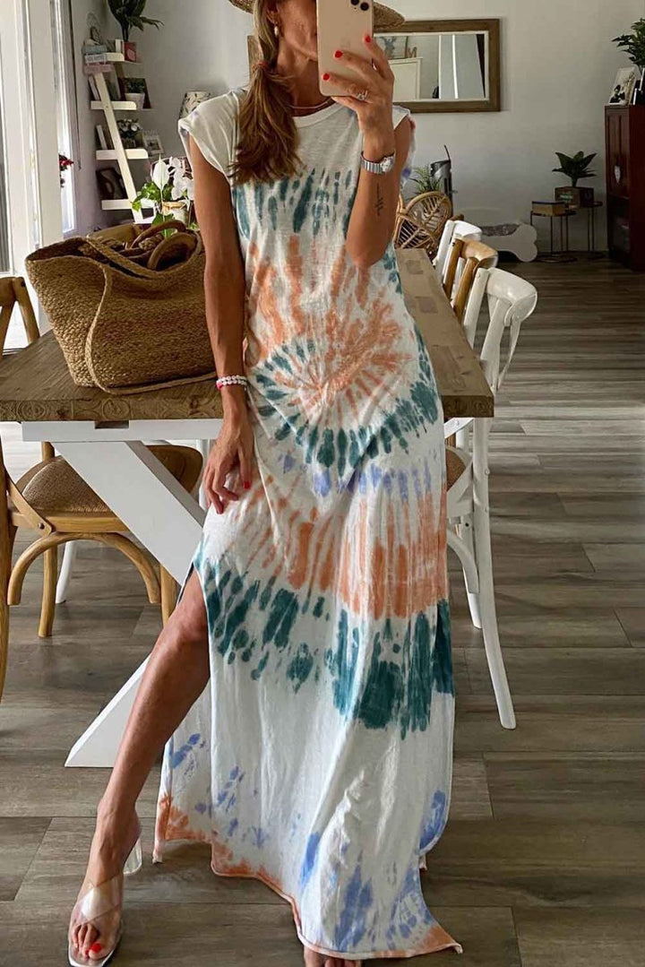 Jordan Cap Sleeve Tie Dye Long Slit Dress - Rebel Nomad