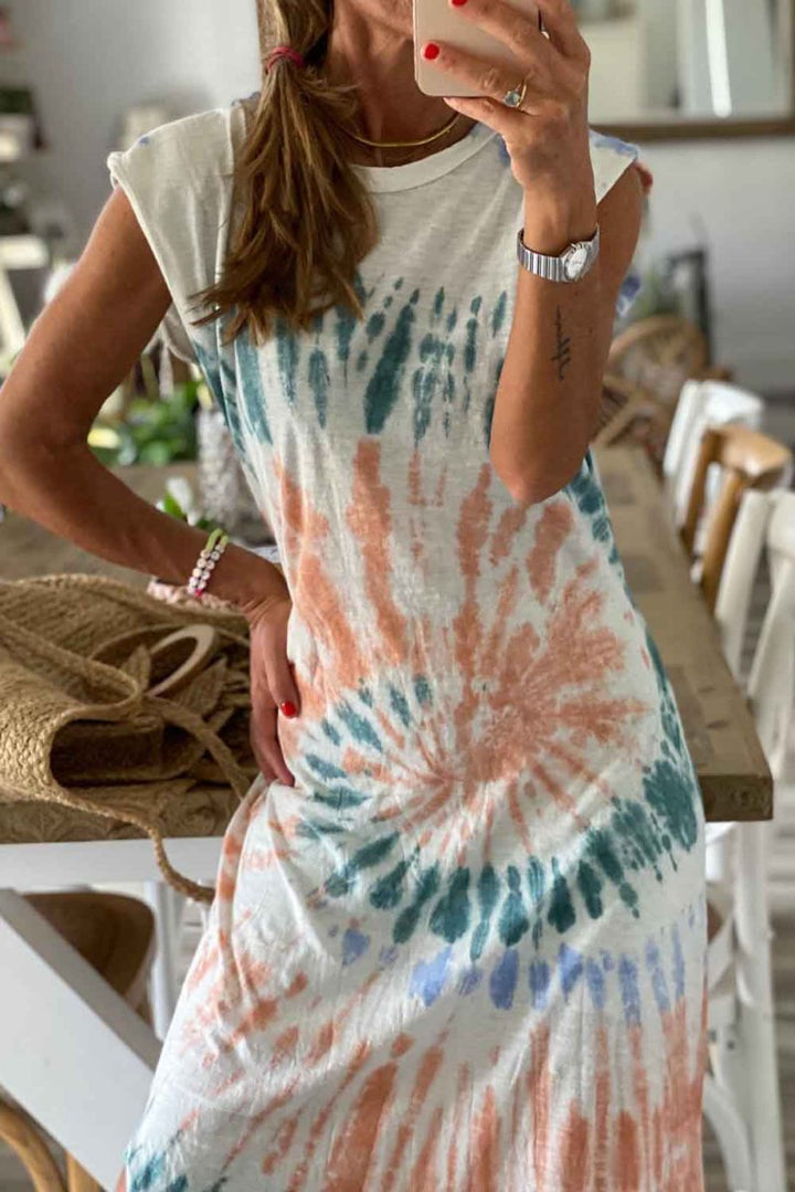 Jordan Cap Sleeve Tie Dye Long Slit Dress - Rebel Nomad