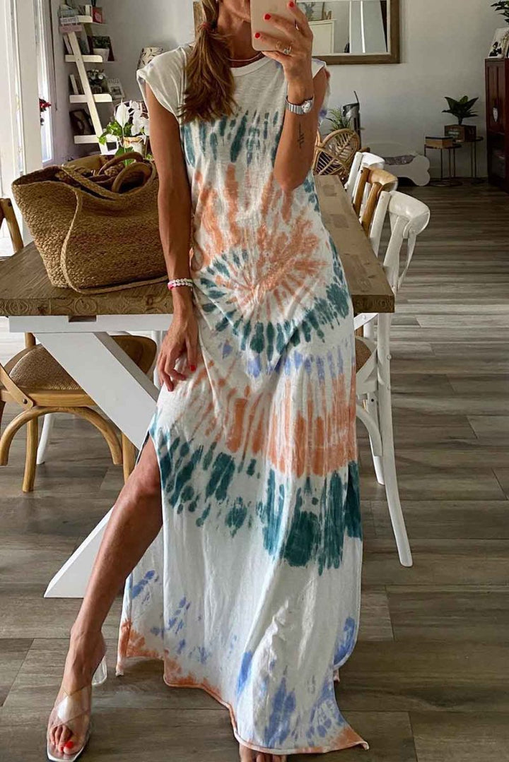 Jordan Cap Sleeve Tie Dye Long Slit Dress - Rebel Nomad