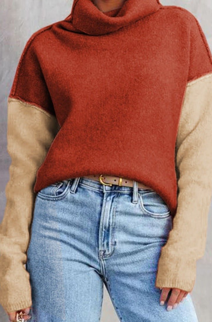 Josceline Color Block Turtle Neck Drop Shoulder Knit Sweater - Rebel Nomad