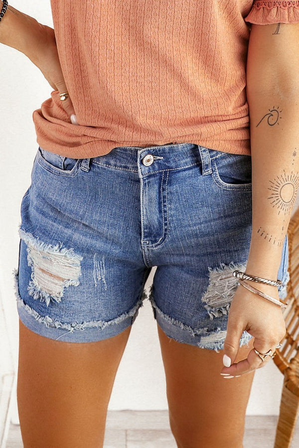 Josie Distressed Ripped Rolled Hem Denim Shorts - Rebel Nomad