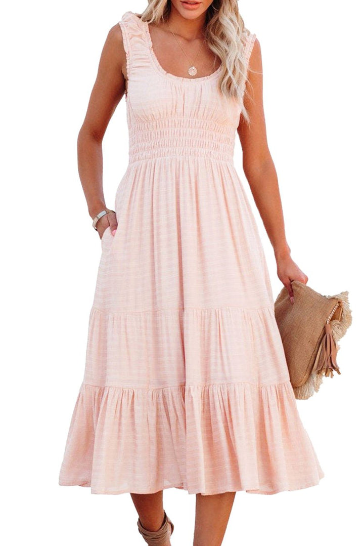 Juliana Smocked Ruched Sleeveless High Waist Midi Dress - Rebel Nomad