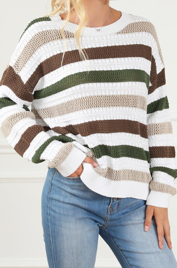 Julianna Stripe Crochet Hollow out Knit Sweater - Rebel Nomad